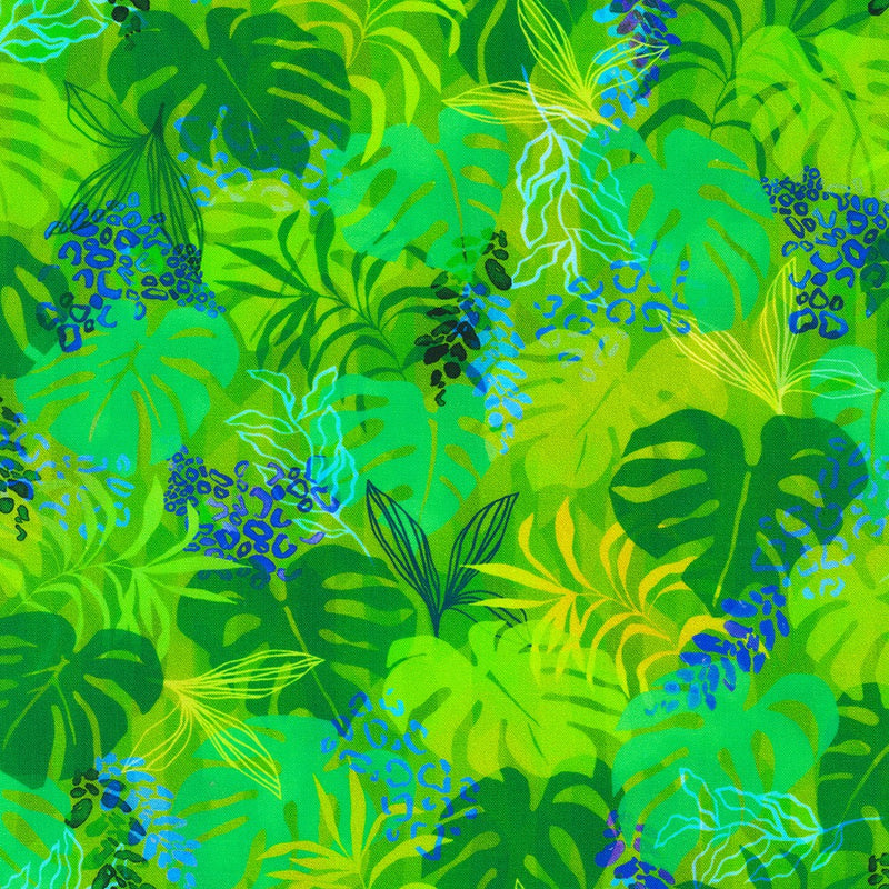 Midnight in the Jungle Quilt Fabric - Foliage in Moss Bright Green - SRKD-21971-45 MOSS