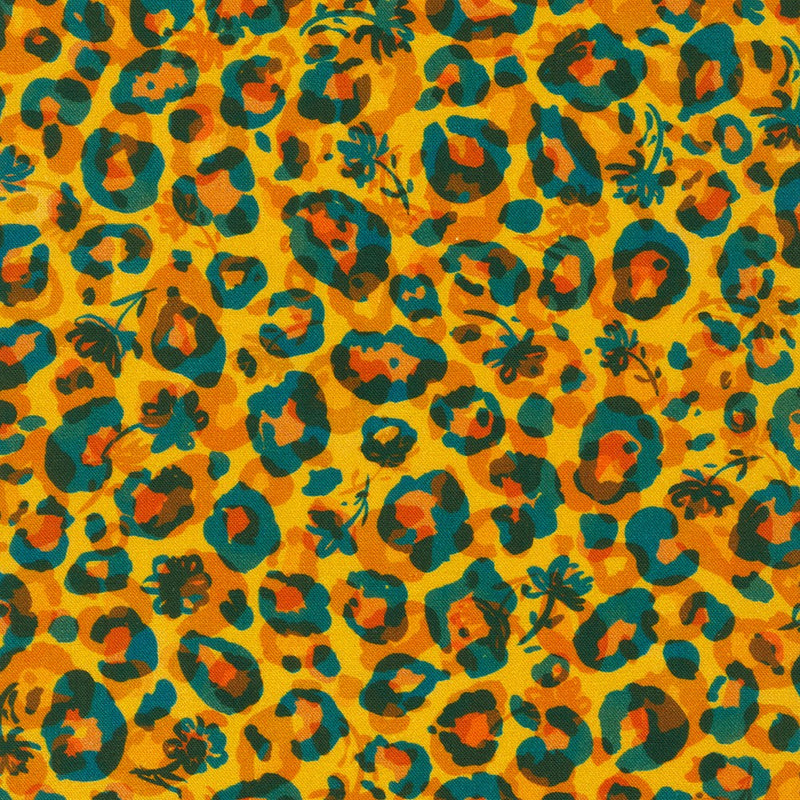 Midnight in the Jungle Quilt Fabric - Leopard Print in Amber Orange - SRKD-21973-142 AMBER