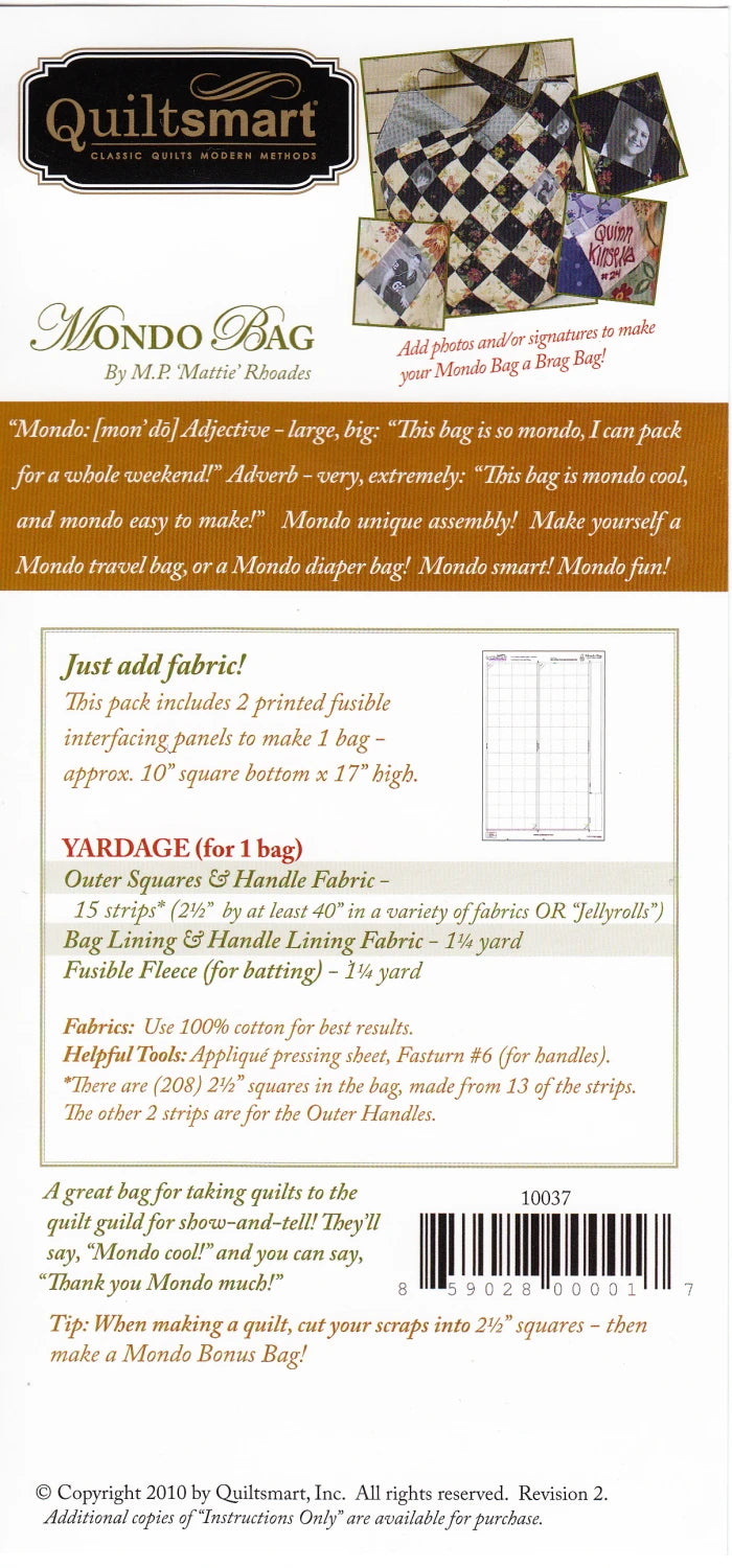 Mondo Bag Fun Pack Pattern from Quiltsmart - QS10037