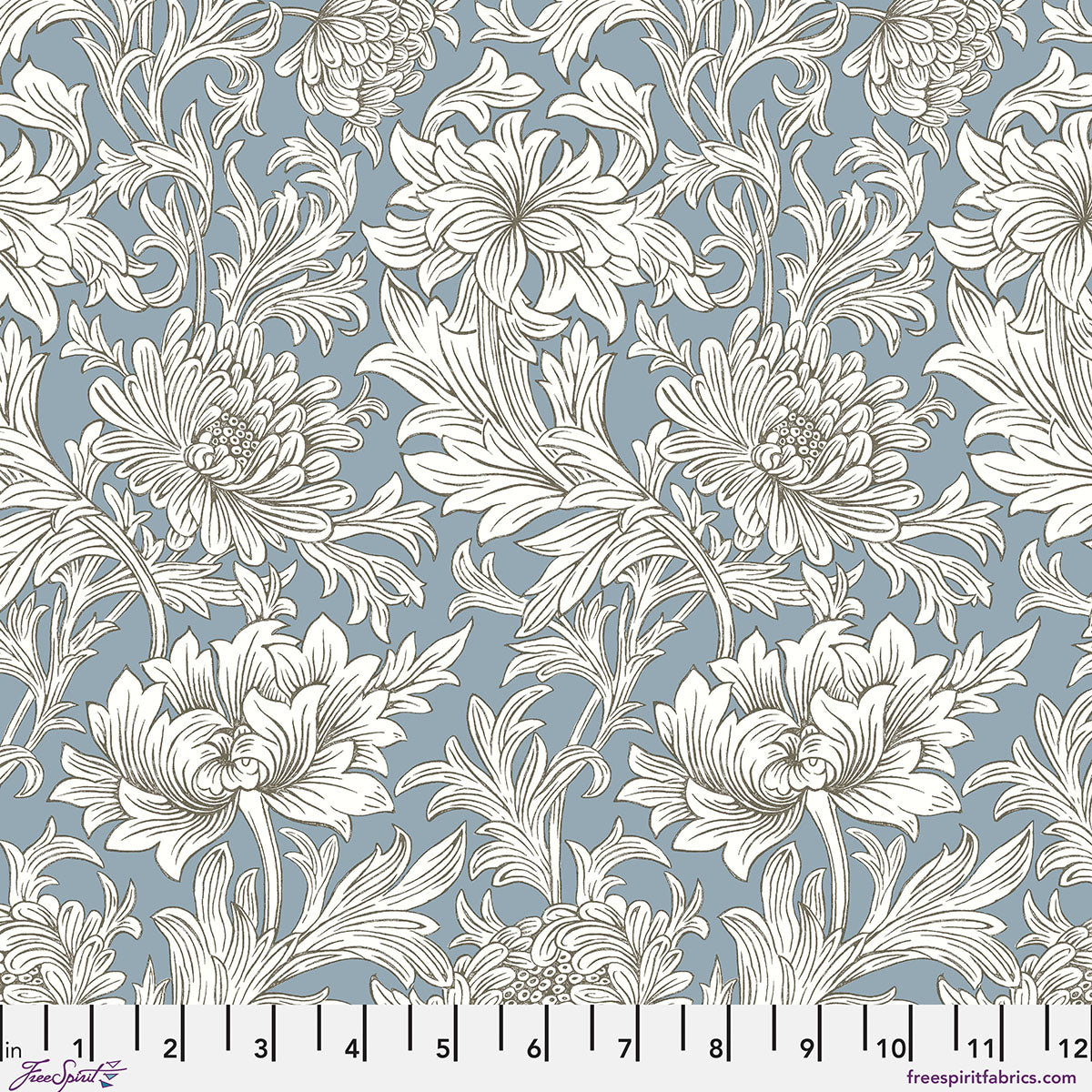Morden Quilt Fabric by Morris & Co - Chrysanthemum Tonal in Light Blue - PWWM080.LTBLUE