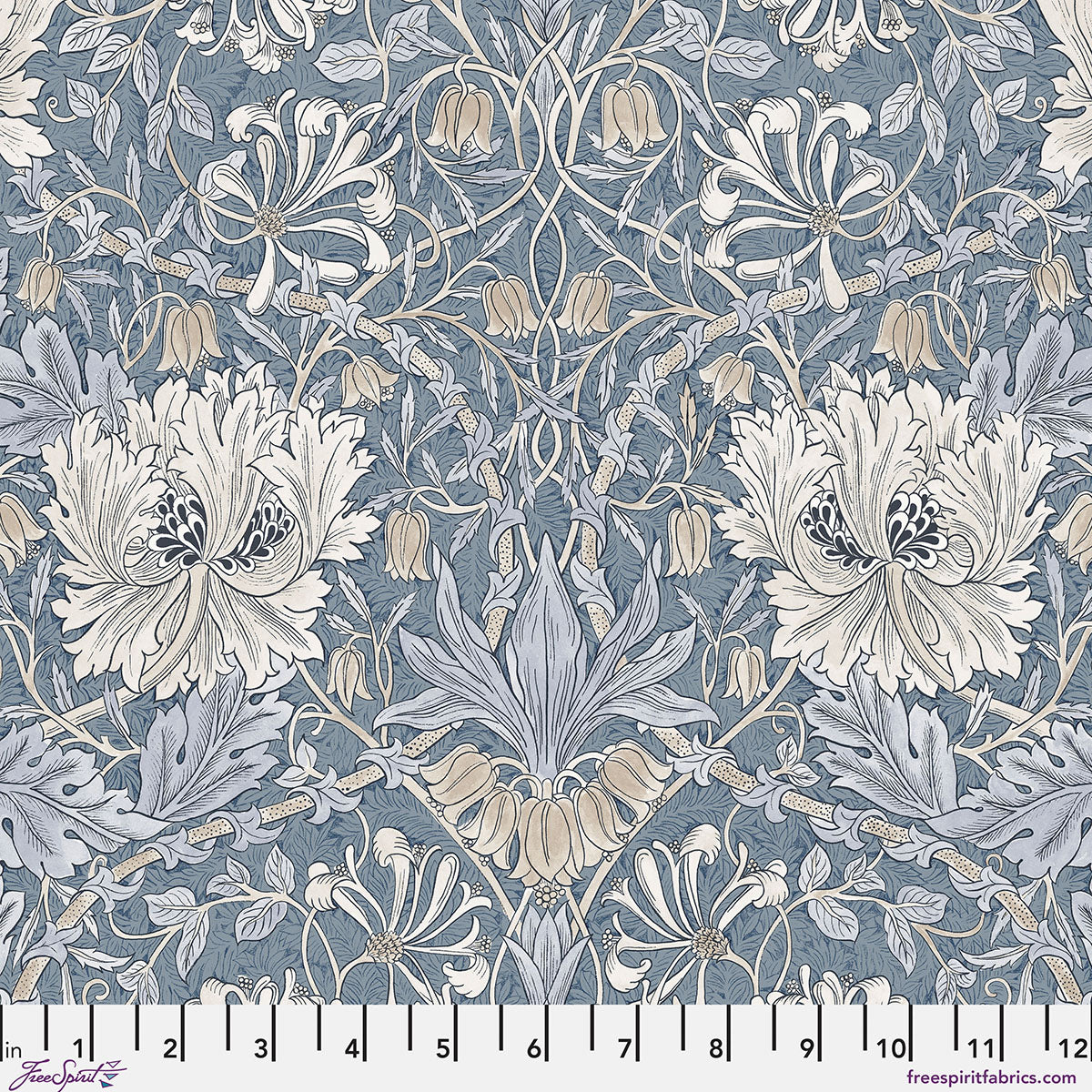Morden Quilt Fabric by Morris & Co - Small Honeysuckle and Tulip in Indigo - PWWM155.INDIGO