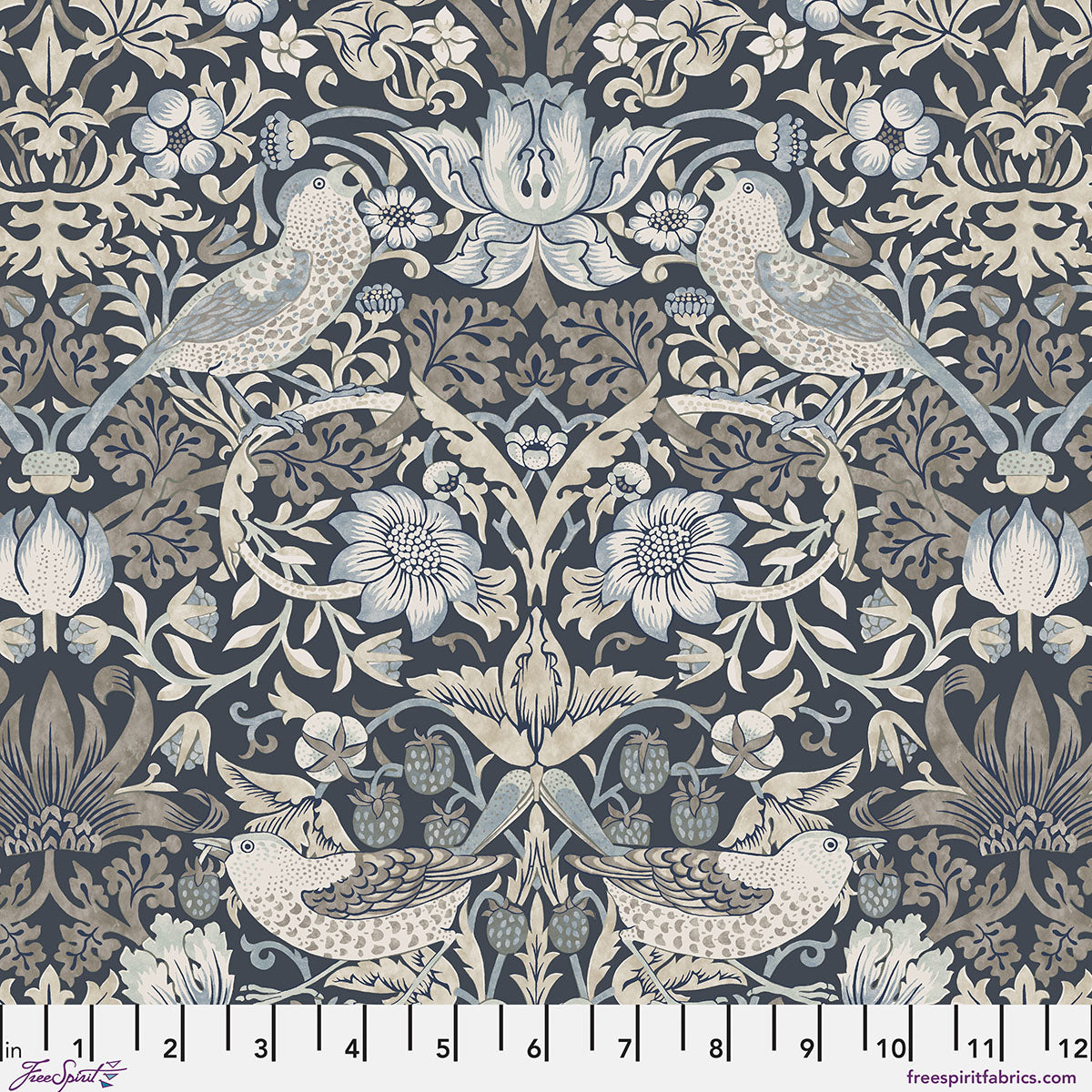 Morden Quilt Fabric by Morris & Co - Strawberry Thief in Charcoal - PWWM001.CHARCOAL