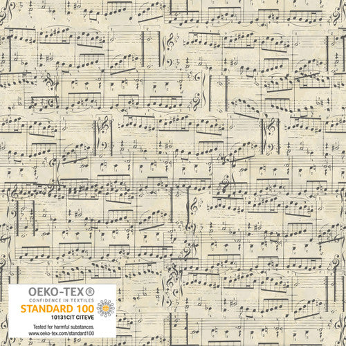 My Classic Songs Quilt Fabric - Note Sheet and Text in Sand Tan - 4502-598