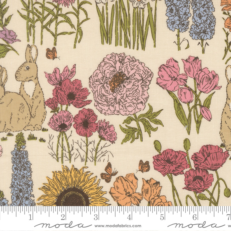 My Secret Garden Quilt Fabric - Garden Bunnies in Cloud Cream/Multi  - 20982 11