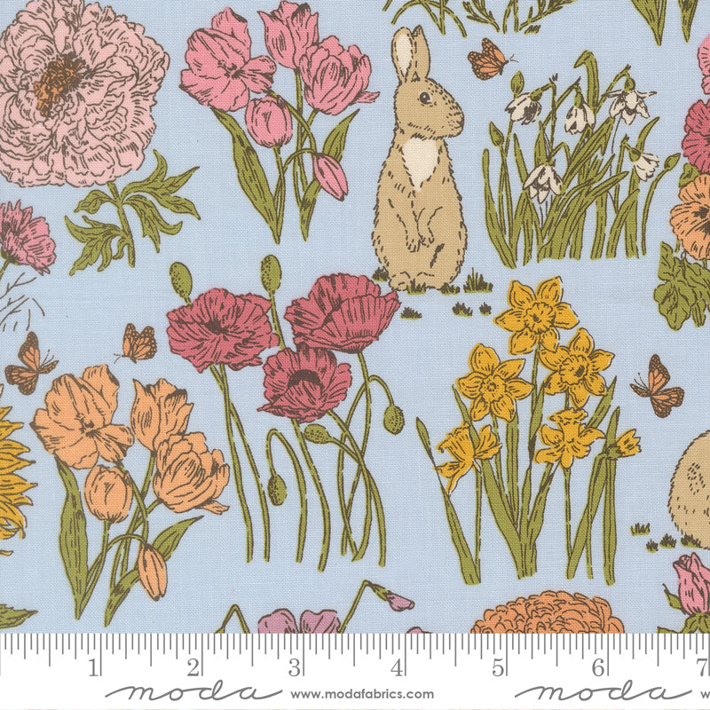 My Secret Garden Quilt Fabric - Garden Bunnies in Sky Blue/Multi  - 20982 20