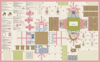 P485 - My Secret Garden Quilt Fabric - Garden Bunny Cottage Panel in Cloud Cream/Multi - 20989 11 - SOLD AS A 36" x 60" PANEL
