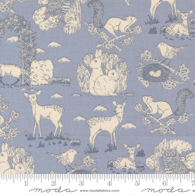 My Secret Garden Quilt Fabric - Garden Toile in Dusk Blue - 20983 22