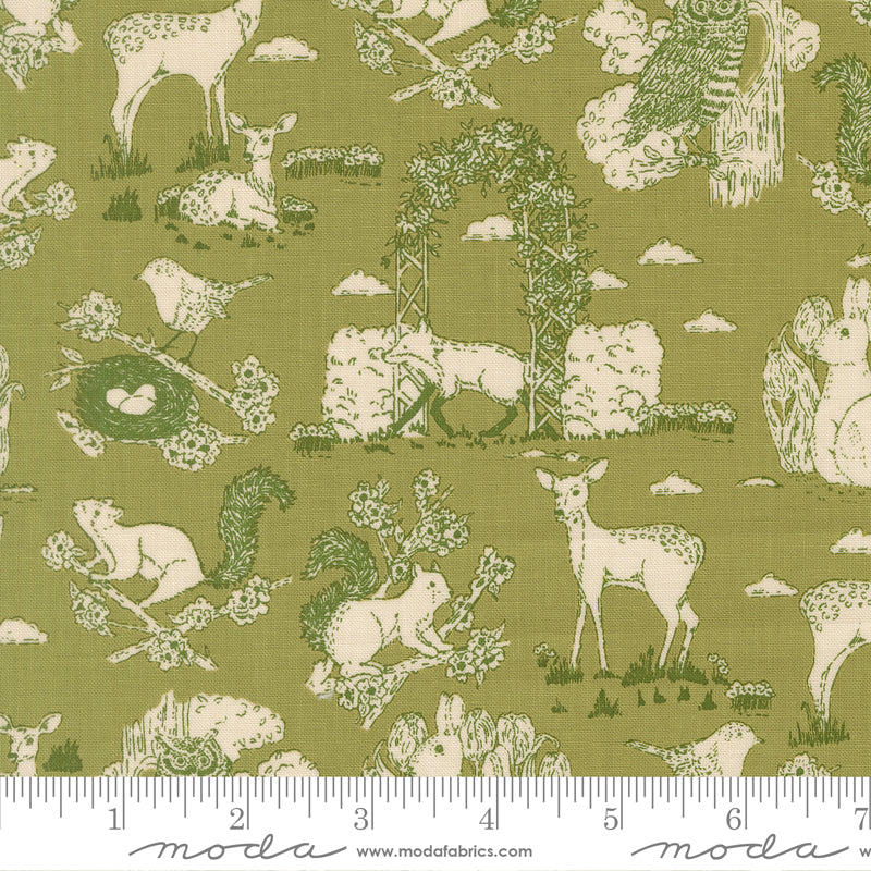 My Secret Garden Quilt Fabric - Garden Toile in Grass Green - 20983 18