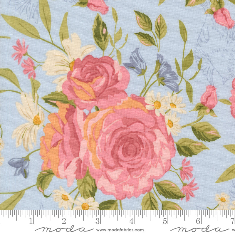 My Secret Garden Quilt Fabric - Grandma's Rose Garden in Sky Blue/Multi - 20980 20
