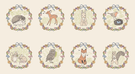 My Secret Garden Quilt Fabric - Vintage Seed Packet in Cloud Cream/Multi - 20988 11 - SOLD AS A 36" PANEL