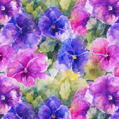 My Watercolor Garden Quilt Fabric - Packed Pansies in Multi - 2600 30156 X