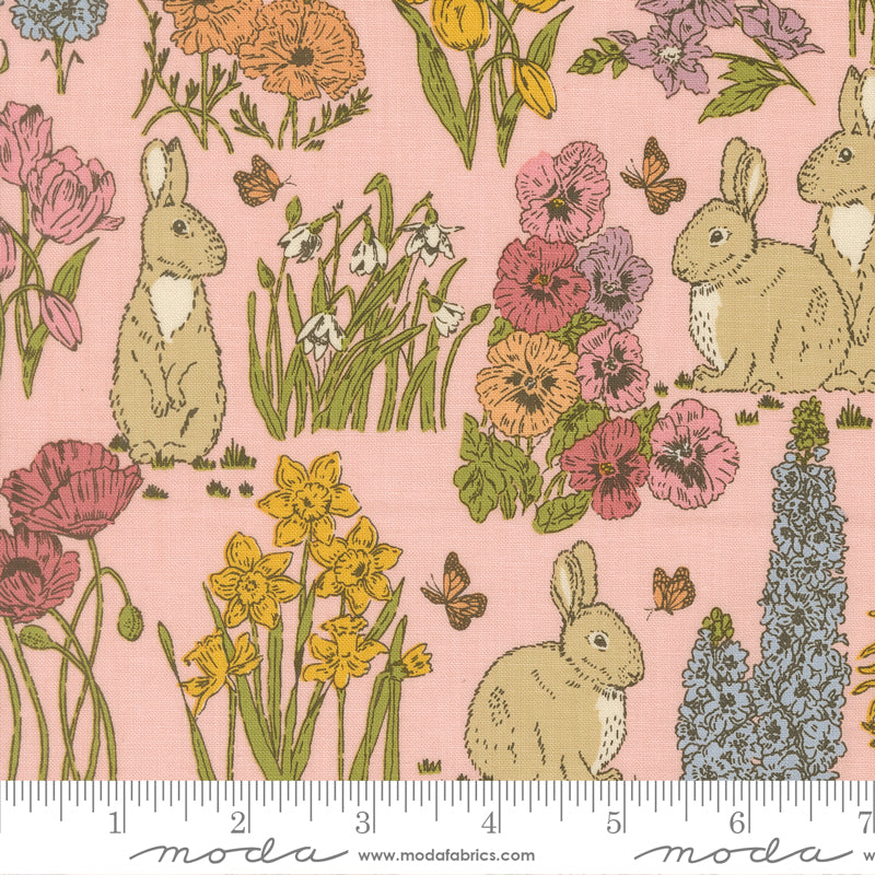 My Secret Garden Quilt Fabric - Garden Bunnies in Petal Pink/Multi  - 20982 23