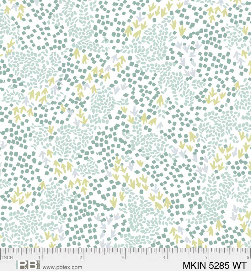 Mystical Kingdom Quilt Fabric - Ditsy Patterned Allover in White/Teal - MKIN 5285 WT