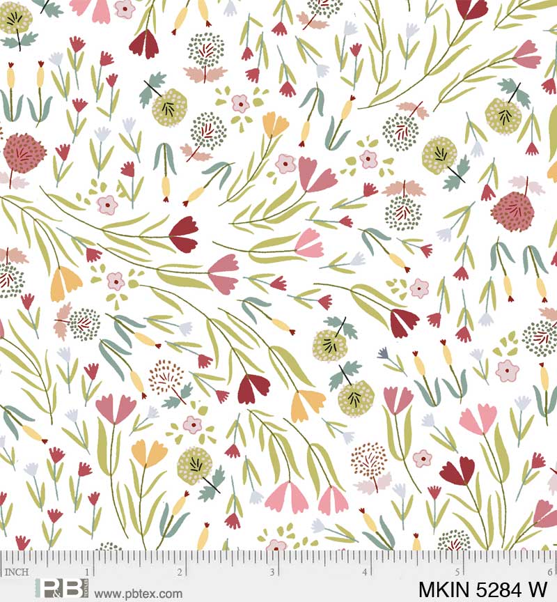Mystical Kingdom Quilt Fabric - Tossed Flowers in White/Multi - MKIN 5284 W