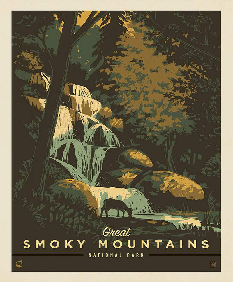 National Parks Quilt Fabric - Great Smoky Mountains Poster Panel - PD13299-SMOKYMTS - SOLD AS A 36" x 43" PANEL