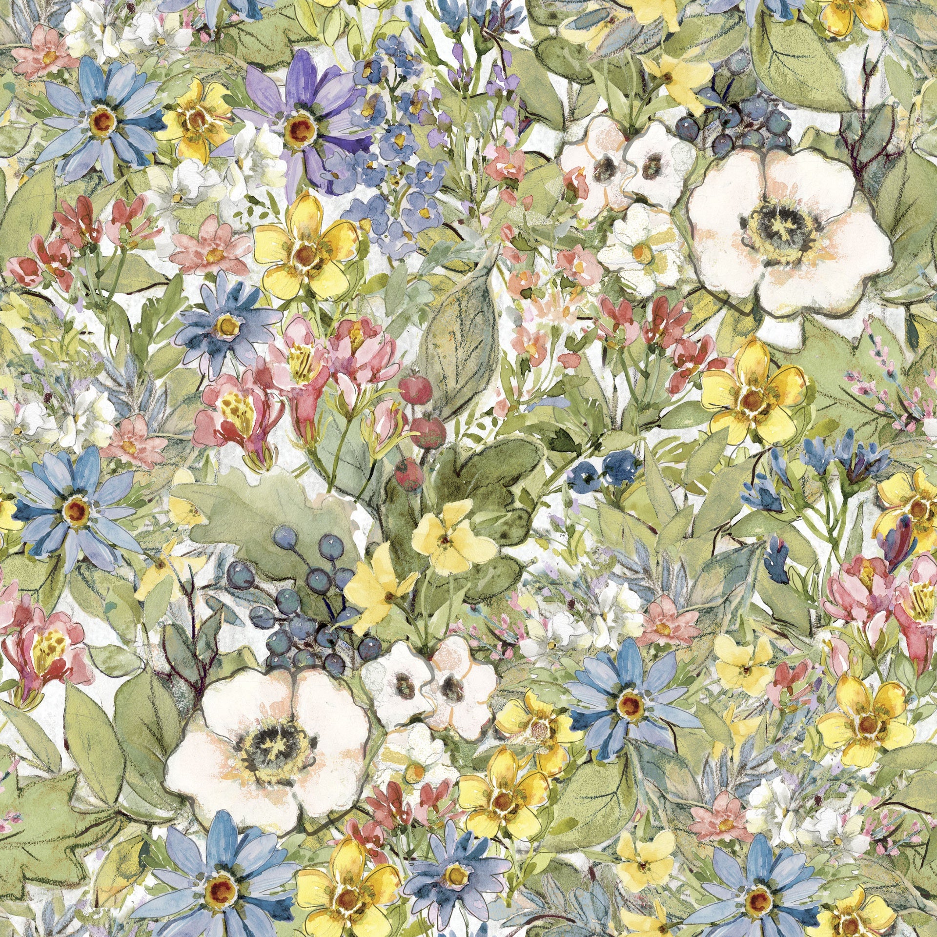 Nature's Serenade Quilt Fabric - Packed Flowers in Multi - W105-022-032