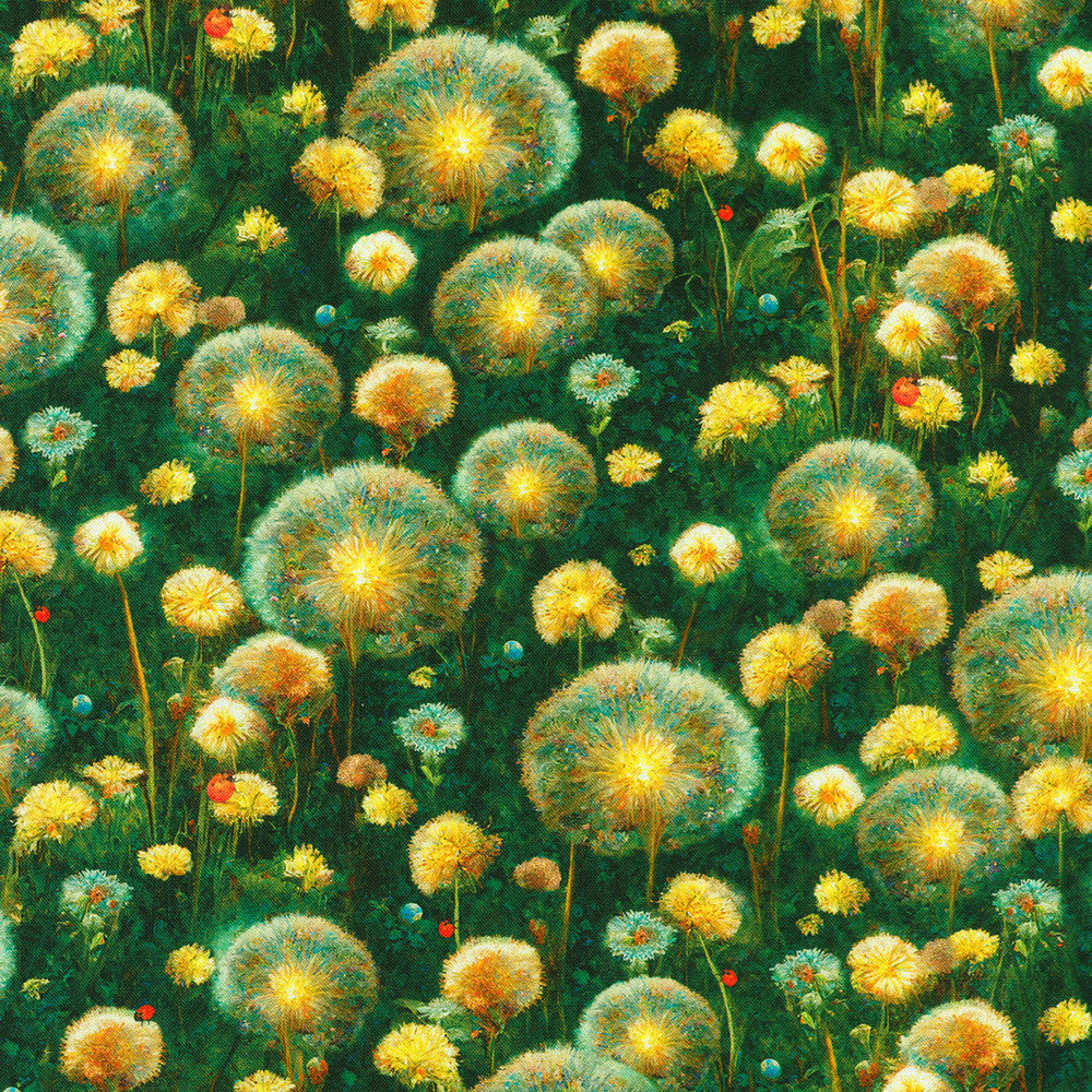 Night Fable Quilt Fabric - Dandelion Allover in Wild Green/Yellow - ADND-23257-286 WILD