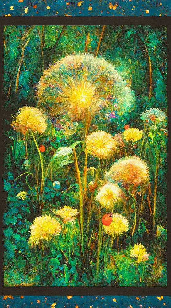 Night Fable Quilt Fabric - Dandelion Panel in Garden Multi - ADND-23254-238 GARDEN - SOLD AS A 24" PANEL