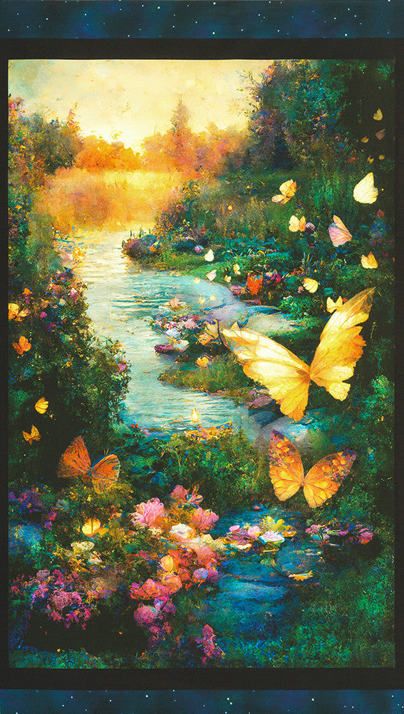 Night Fable Quilt Fabric - Scenic Panel in Garden Multi - ADND-23253-238 GARDEN