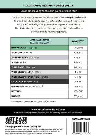 Night Howler - A Wolf Quilt Pattern from Art East Quilting Co. - AENH0925