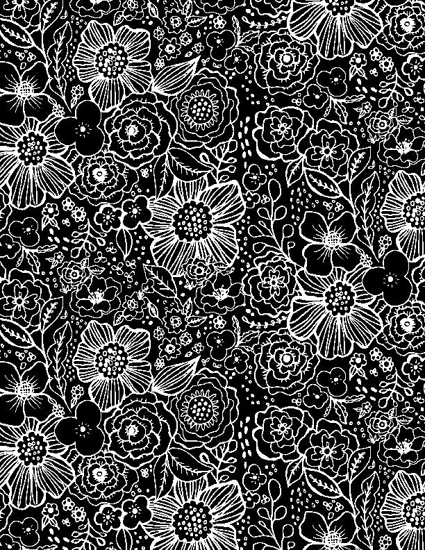 Night and Day Quilt Fabric - Packed Floral in Black - 3058 66211 911