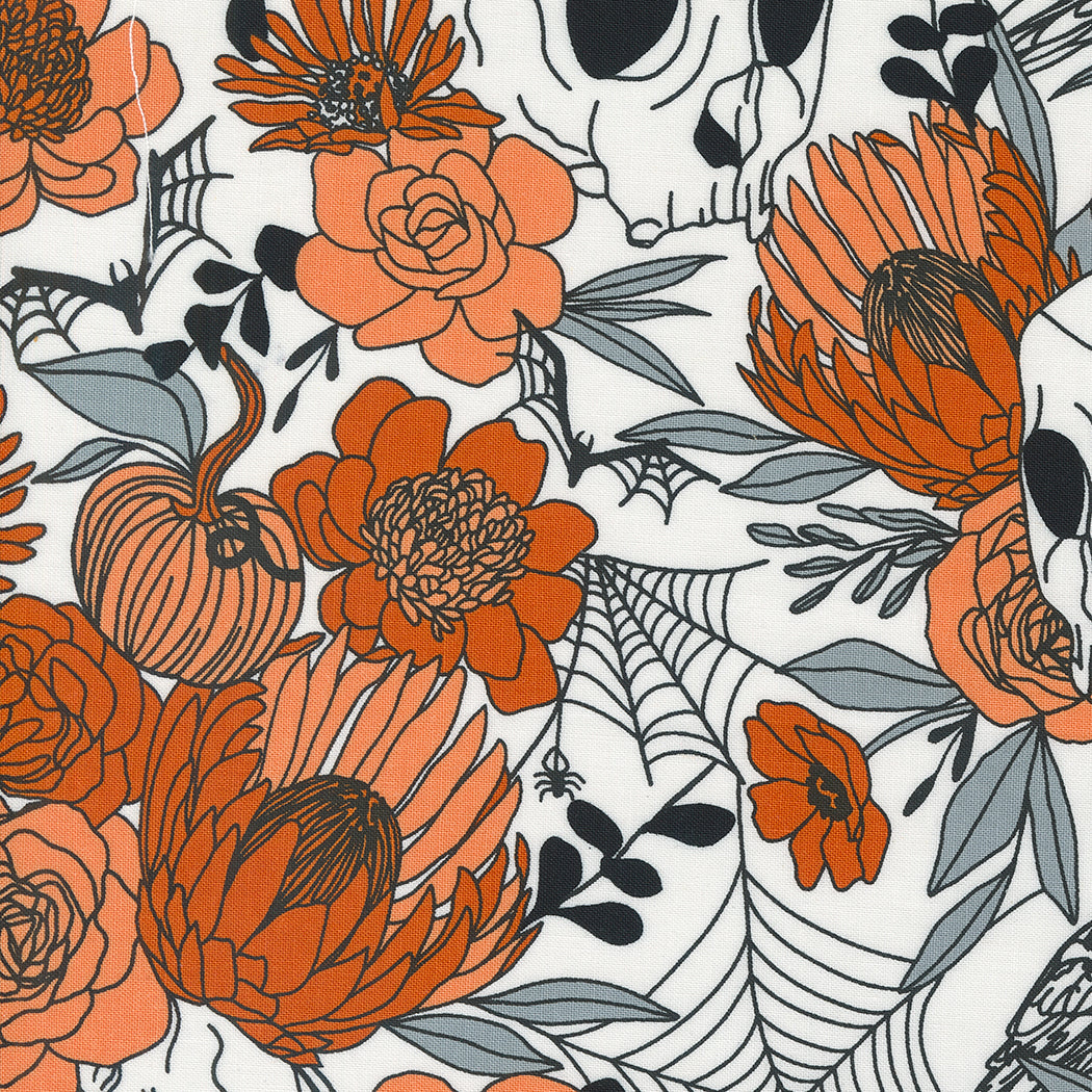 Noir Quilt Fabric - Haunted Garden in Ghost White/Pumpkin Orange - 11540 11