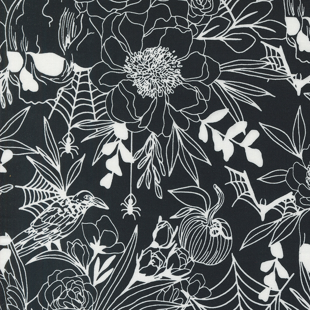 Noir Quilt Fabric - Haunted Garden in Midnight Black/Ghost White - 11540 23