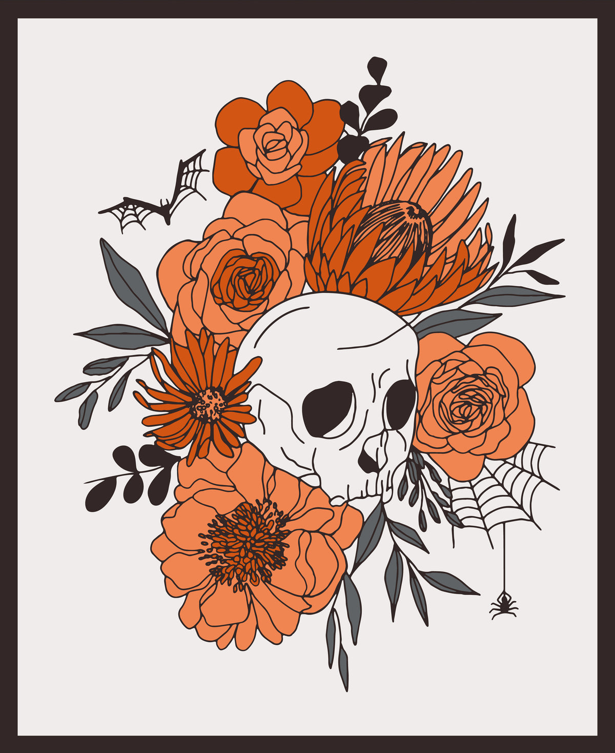 Noir Quilt Fabric - Skull Panel in Ghost White/Pumpkin Orange - 11548 11 - SOLD AS A 36" PANEL