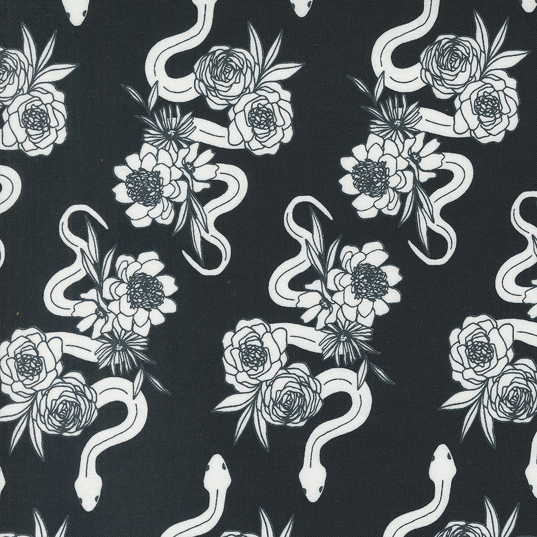 Noir Quilt Fabric - Slithering Snakes in Midnight Black/Ghost White - 11542 13