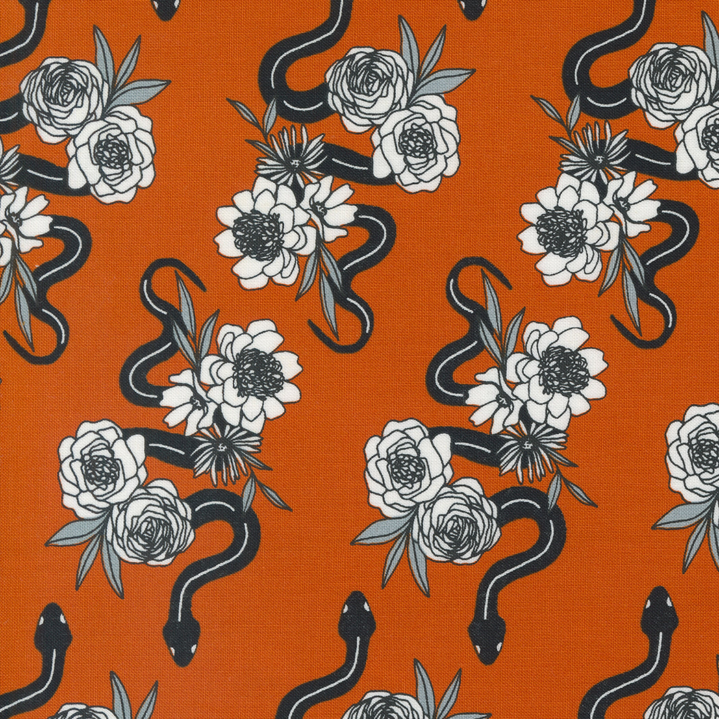 Noir Quilt Fabric - Slithering Snakes in Pumpkin Orange - 11542 14