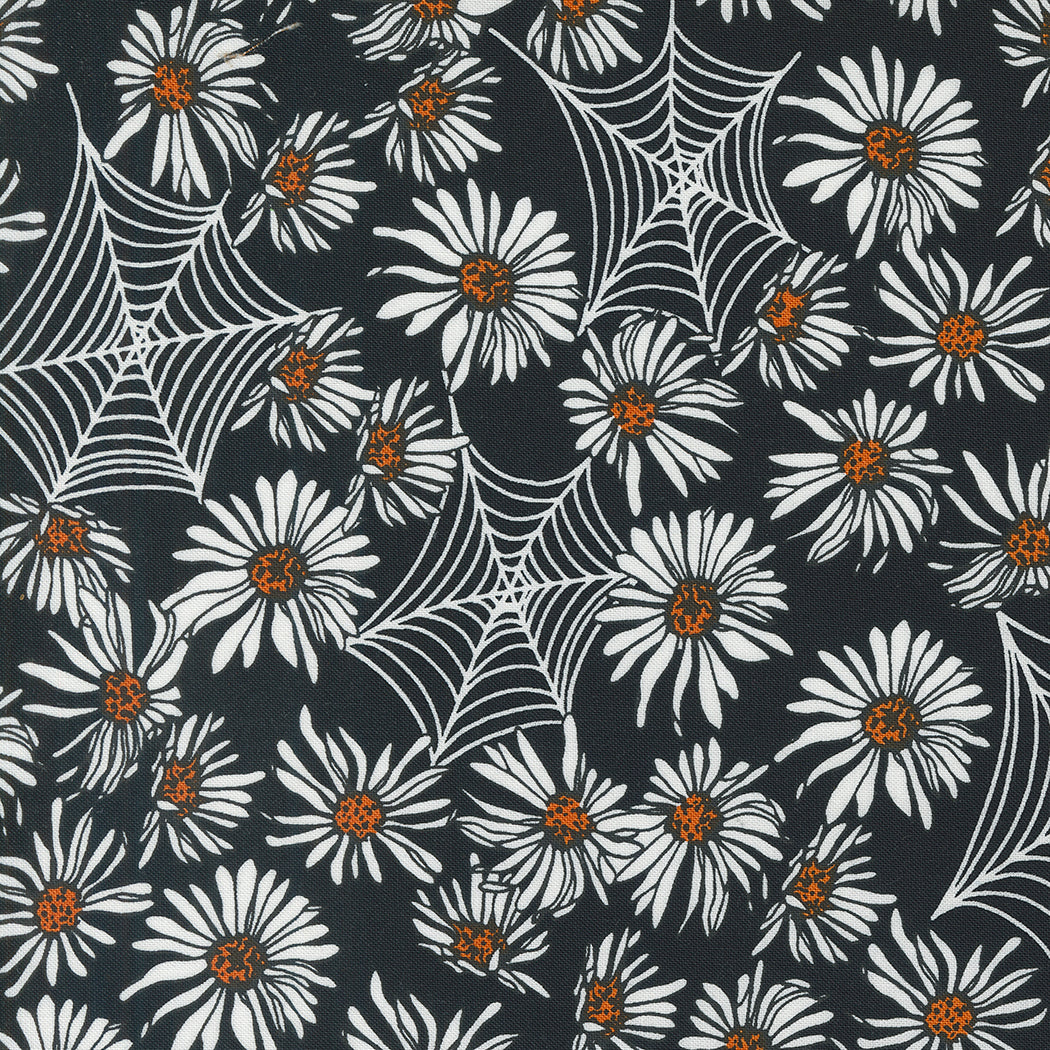 Noir Quilt Fabric - Whispering Webs in Midnight Black/Pumpkin Orange - 11541 13