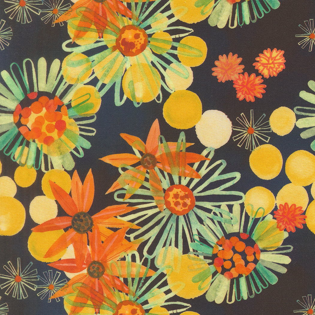 Northern Brights Quilt Fabric - Black Eyed Susans in Night Sky Black - 21856 15