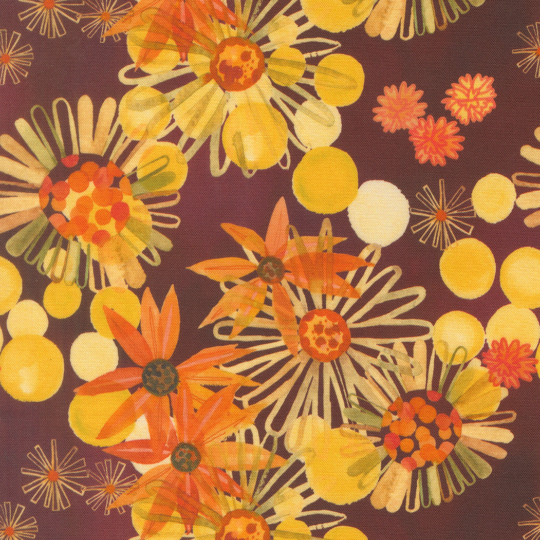 Northern Brights Quilt Fabric - Black Eyed Susans in Woodsy Rust Brown - 21856 13