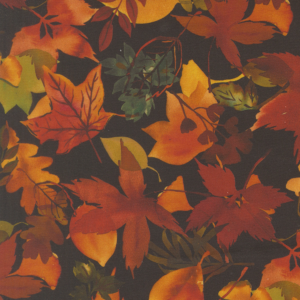 Northern Brights Quilt Fabric - Fall Leaves in Night Sky Black - 21855 17