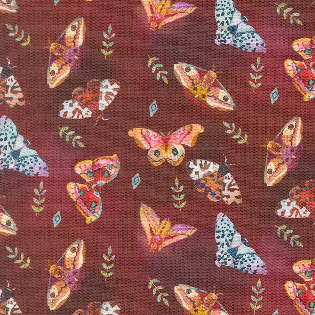 Northern Brights Quilt Fabric - Moth Array in Woodsy Rust Brown - 21854 12