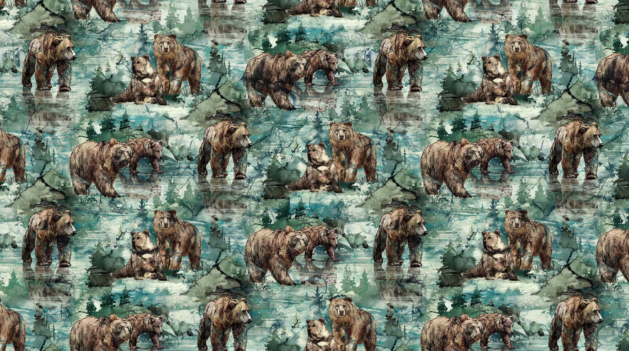 Northern Peaks Quilt Fabric - Bears in Pine Green/Multi - DP25167-76