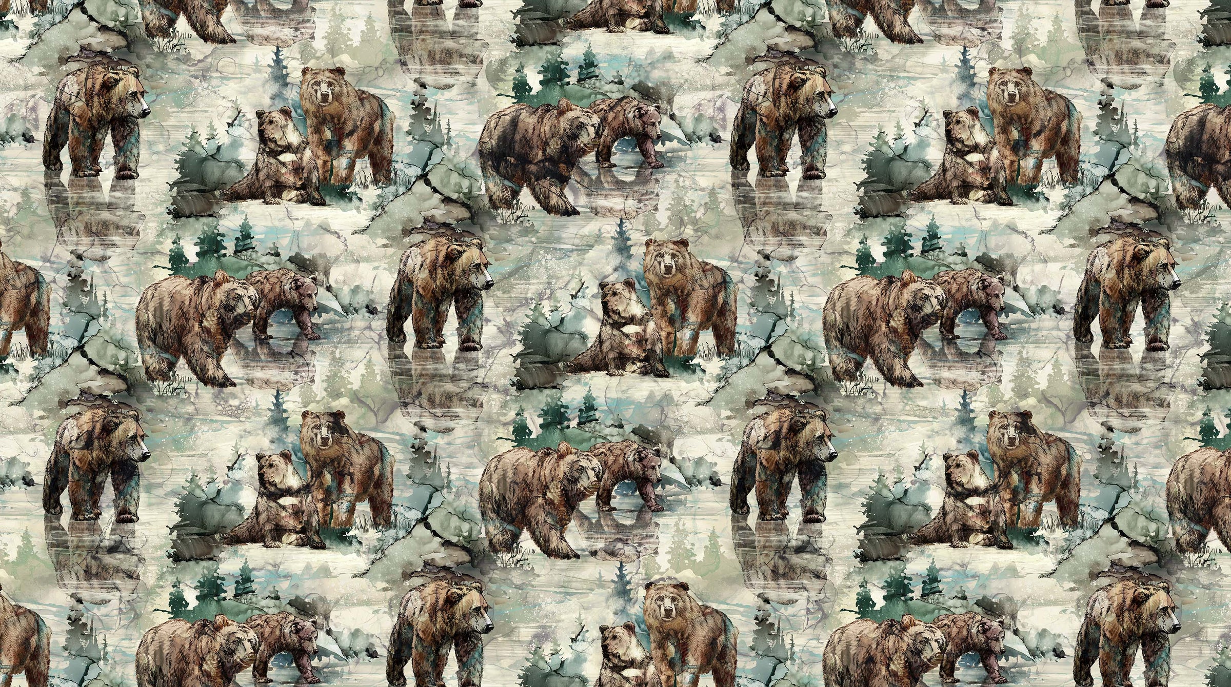 Northern Peaks Quilt Fabric - Bears in Sage Green/Multi - DP25167-71