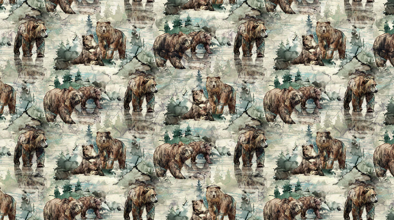 Northern Peaks Quilt Fabric - Bears in Sage Green/Multi - DP25167-71