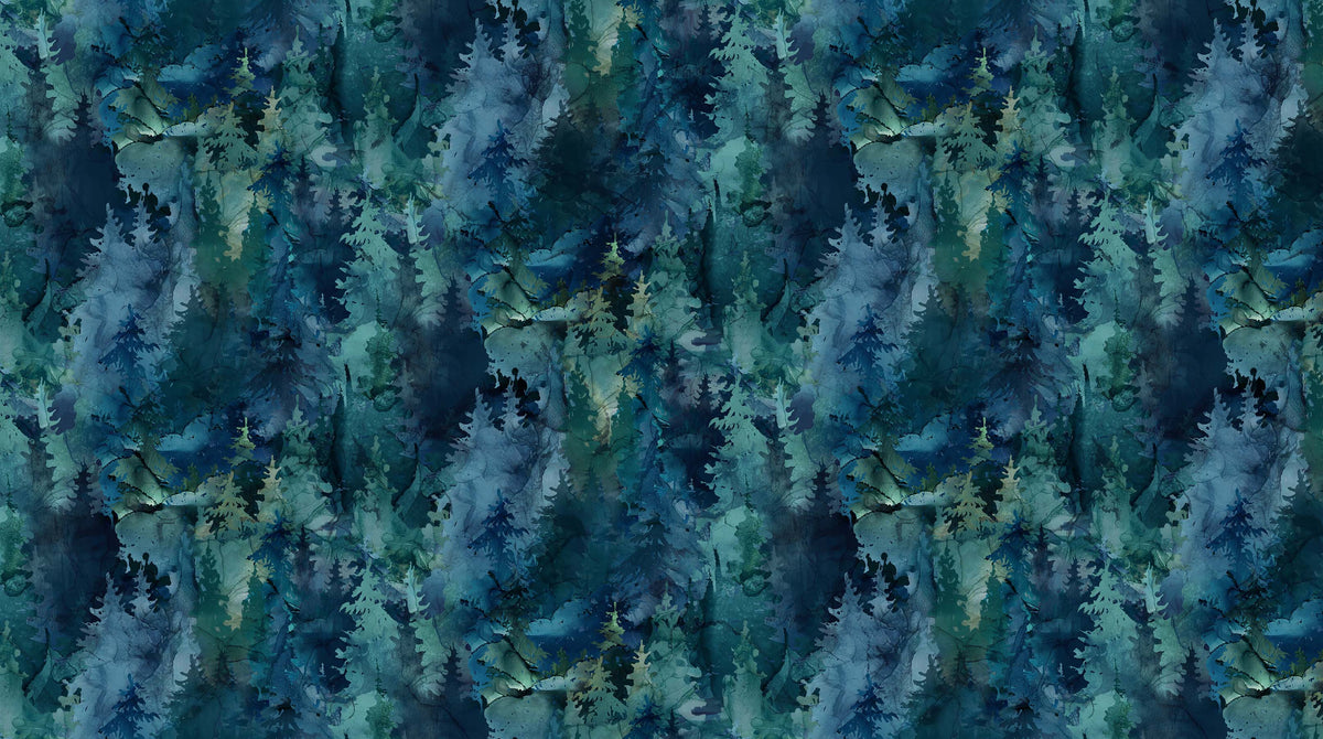 Northern Peaks Quilt Fabric - Trees in Blue - DP25169-44