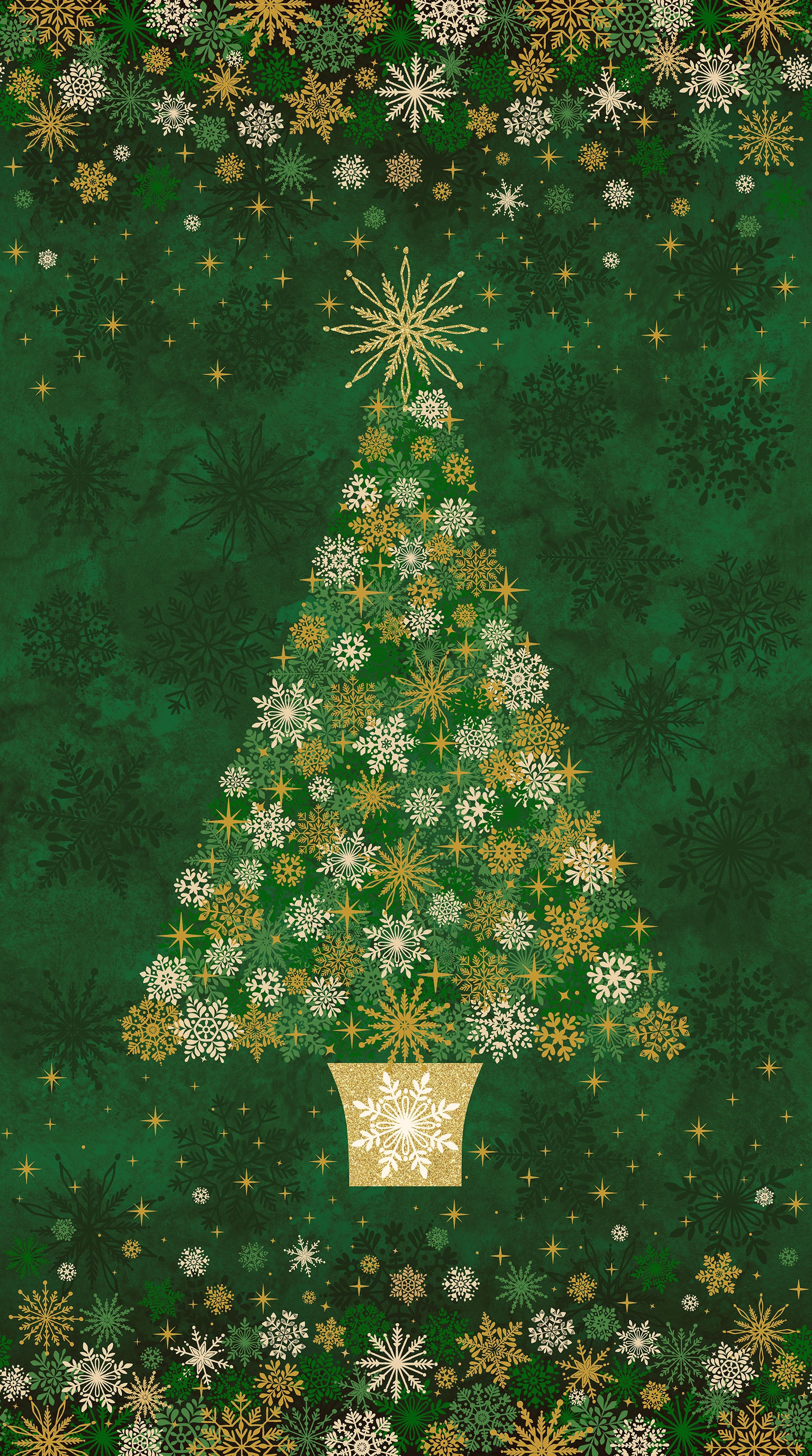 O Christmas Tree Shimmer Quilt Fabric - Christmas Tree Panel in Green Multi - 28955M-74 - SOLD AS A 24" PANEL