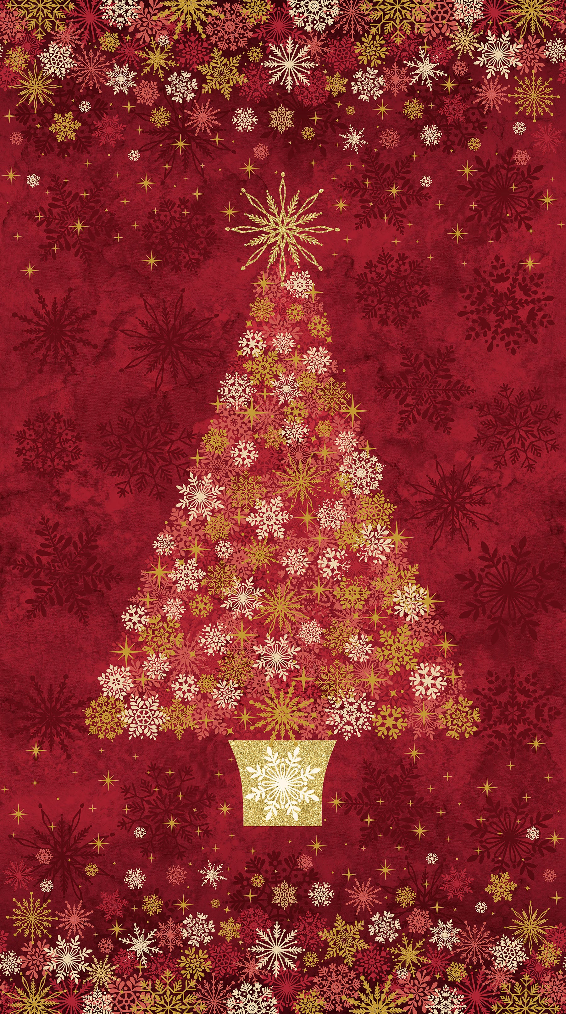 O Christmas Tree Shimmer Quilt Fabric - Christmas Tree Panel in Red Multi - 28955M-24 - SOLD AS A 24" PANEL