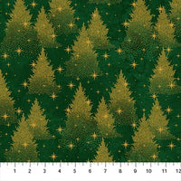 O Christmas Tree Shimmer Quilt Fabric - Trees in Dark Green Multi - 28958M-76