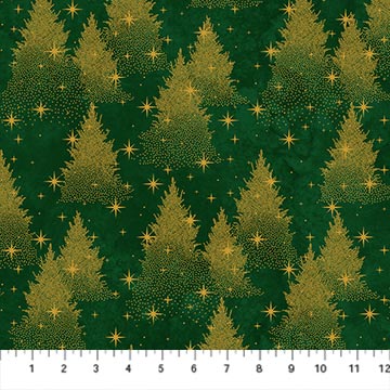 O Christmas Tree Shimmer Quilt Fabric - Trees in Dark Green Multi - 28958M-76