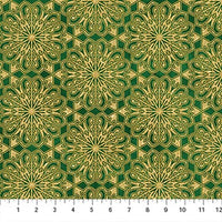 O Christmas Tree Shimmer Quilt Fabric - Medallions in Green Multi - 28959M-74