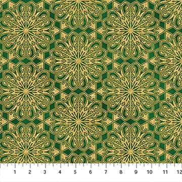 O Christmas Tree Shimmer Quilt Fabric - Medallions in Green Multi - 28959M-74