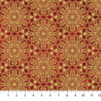 O Christmas Tree Shimmer Quilt Fabric - Medallions in Red Multi - 28959M-24