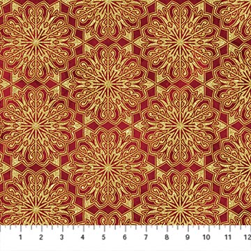 O Christmas Tree Shimmer Quilt Fabric - Medallions in Red Multi - 28959M-24