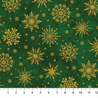 O Christmas Tree Shimmer Quilt Fabric - Snowflakes Toss in Green Multi - 28960M-74
