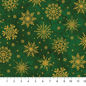 O Christmas Tree Shimmer Quilt Fabric - Snowflakes Toss in Green Multi - 28960M-74