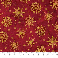 O Christmas Tree Shimmer Quilt Fabric - Snowflakes Toss in Red Multi - 28960M-24